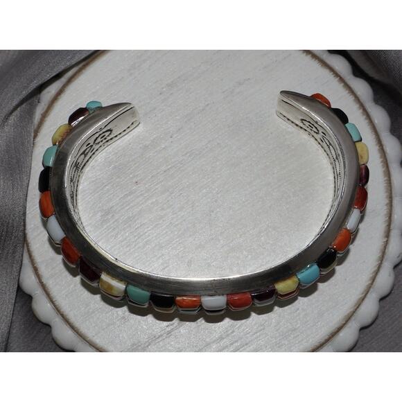 Navajo Ray Adakai 925 Multi-stone Cobblestone Mosaic Inaly Cuff 112.66G / 7.5in - Picture 5 of 9